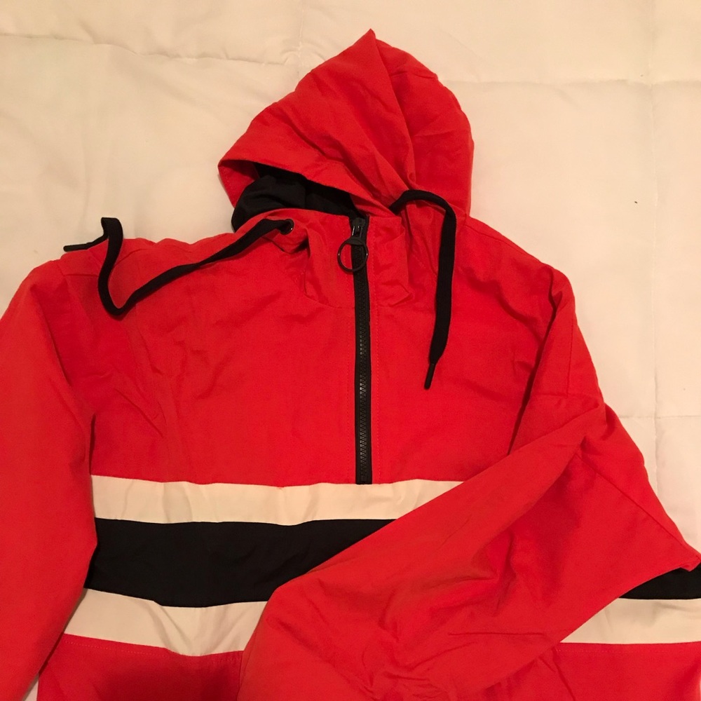 Red white and black windbreaker